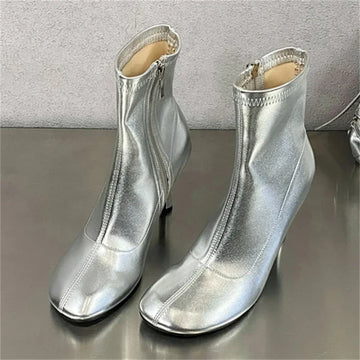 xajzpa Spring Autumn SEXY Round Toe Women Ankle Boots Concise Thin High Heels Shoes Fashion Side Zipper Short Booties